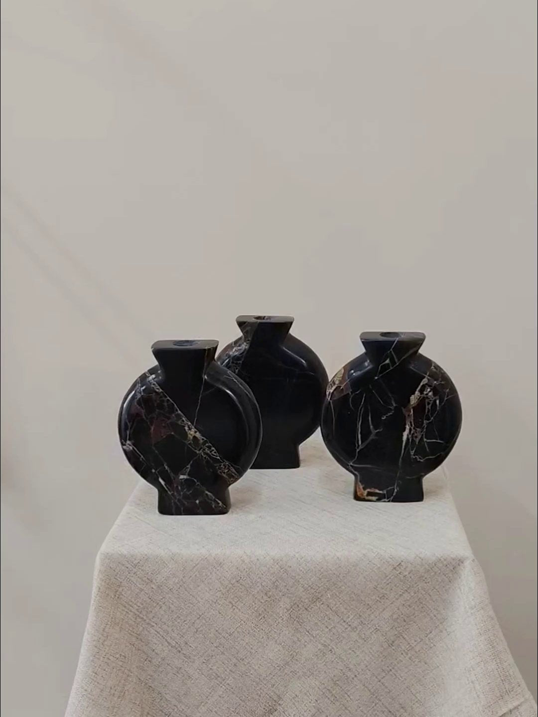 Vetra Noir Marble Vase – Sculptural Black Marble Decor with Gold Veining