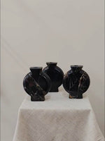 Vetra Noir Marble Vase – Sculptural Black Marble Decor with Gold Veining