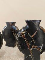 Vetra Noir Marble Vase – Sculptural Black Marble Decor with Gold Veining