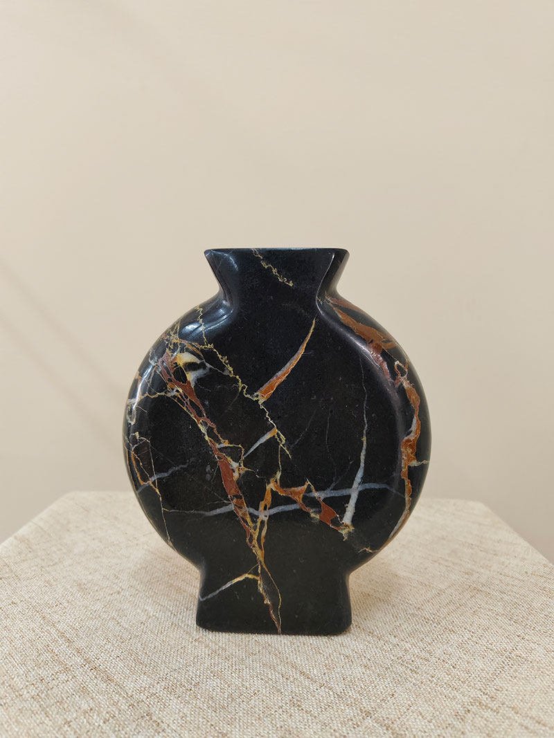 Vetra Noir Marble Vase – Sculptural Black Marble Decor with Gold Veining