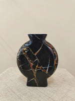 Vetra Noir Marble Vase – Sculptural Black Marble Decor with Gold Veining