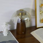 Veyra Modern Walnut Wood Table Lamp with Glass Shade for Bedroom and Living Room