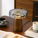 Veyra Modern Walnut Wood Table Lamp with Glass Shade for Bedroom and Living Room