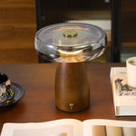 Veyra Modern Walnut Wood Table Lamp with Glass Shade for Bedroom and Living Room