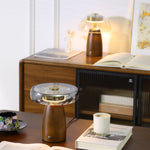 Veyra Modern Walnut Wood Table Lamp with Glass Shade for Bedroom and Living Room