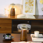Veyra Modern Walnut Wood Table Lamp with Glass Shade for Bedroom and Living Room