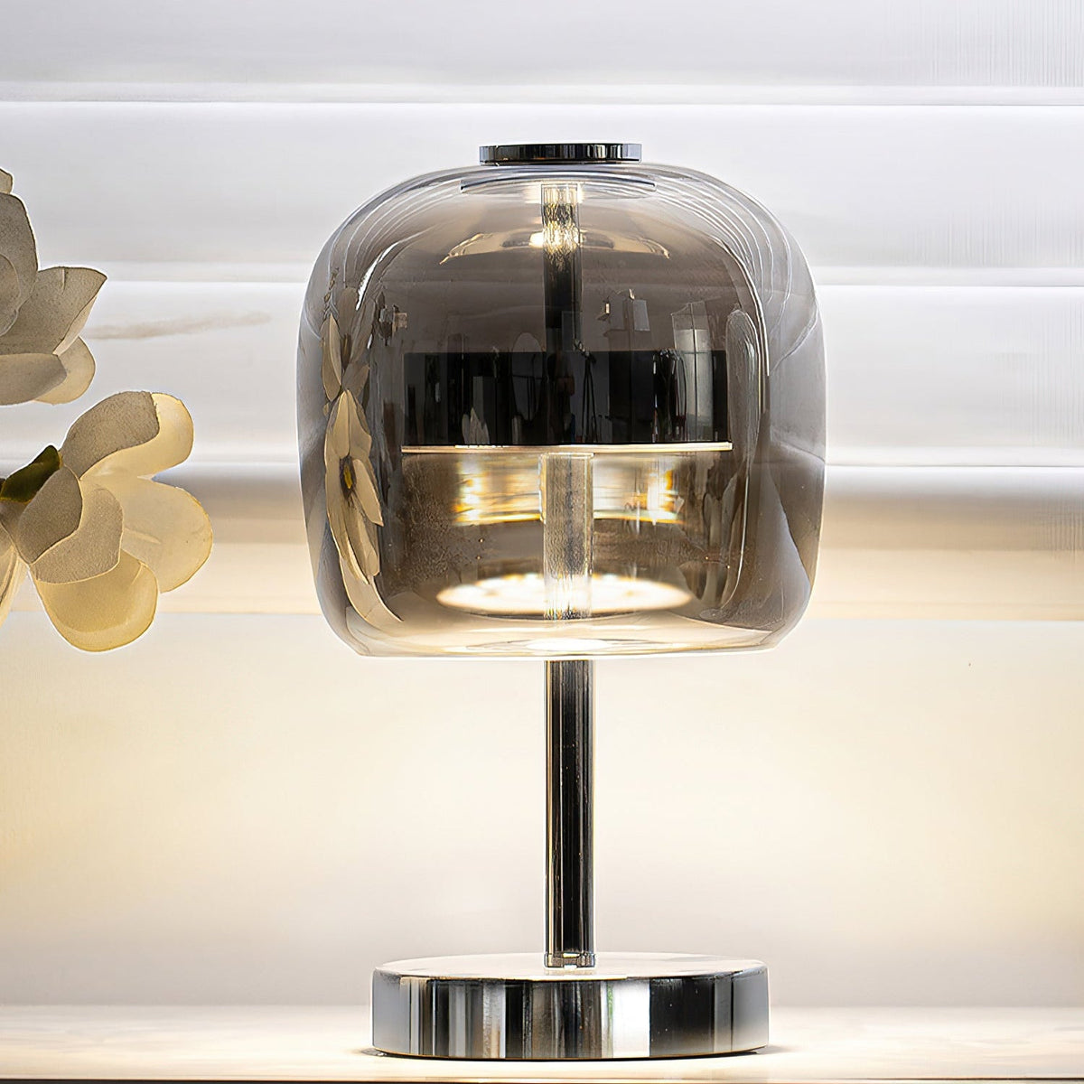 Avolar Smoked Glass LED Table Lamp with Chrome Base