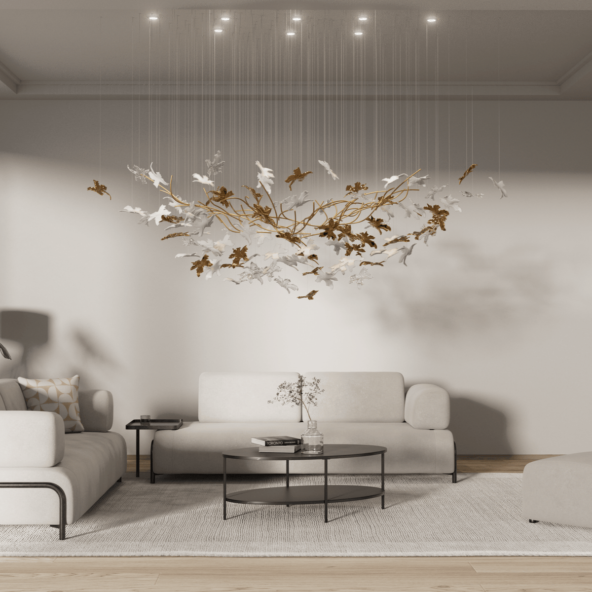 Vine Chandelier — Handblown Crystal LED Pendant Light in Bronze Finish