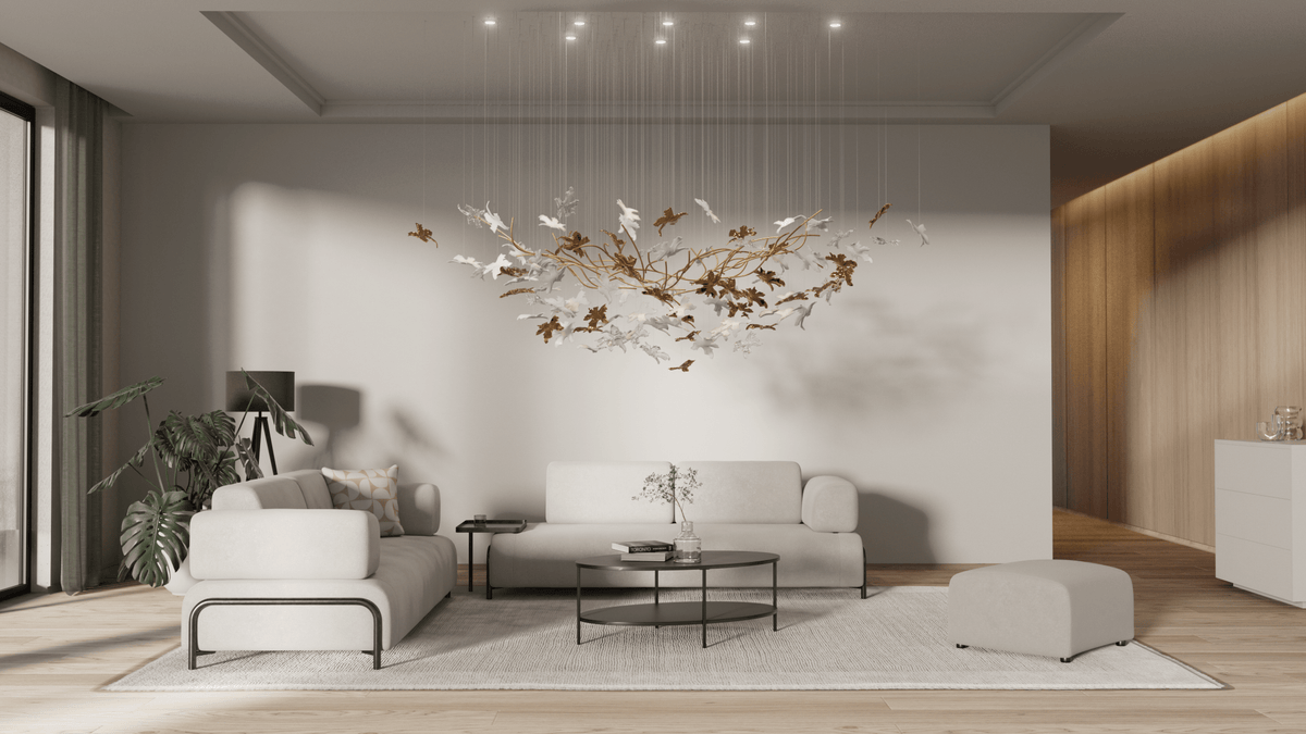 Vine Chandelier — Handblown Crystal LED Pendant Light in Bronze Finish