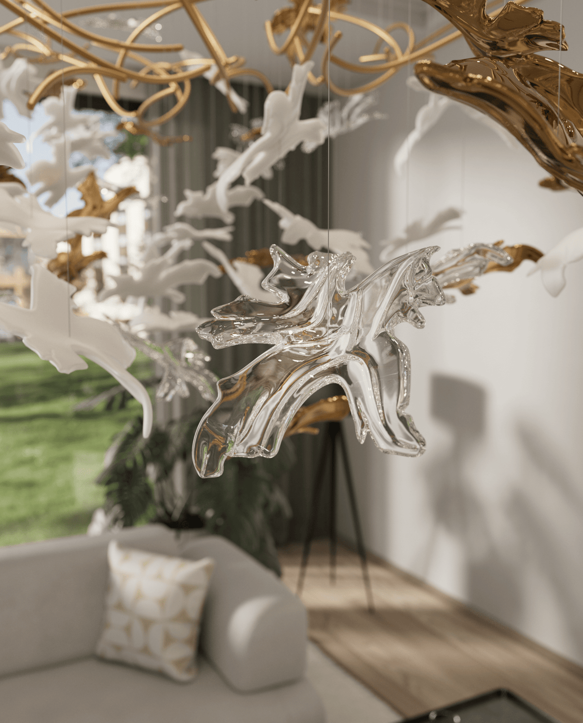 Vine Chandelier — Handblown Crystal LED Pendant Light in Bronze Finish