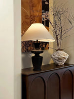 Vino Sculpted Wood Table Lamp with White Fabric Shade