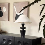 Vino Sculpted Wood Table Lamp with White Fabric Shade