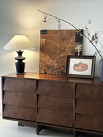Vino Sculpted Wood Table Lamp with White Fabric Shade