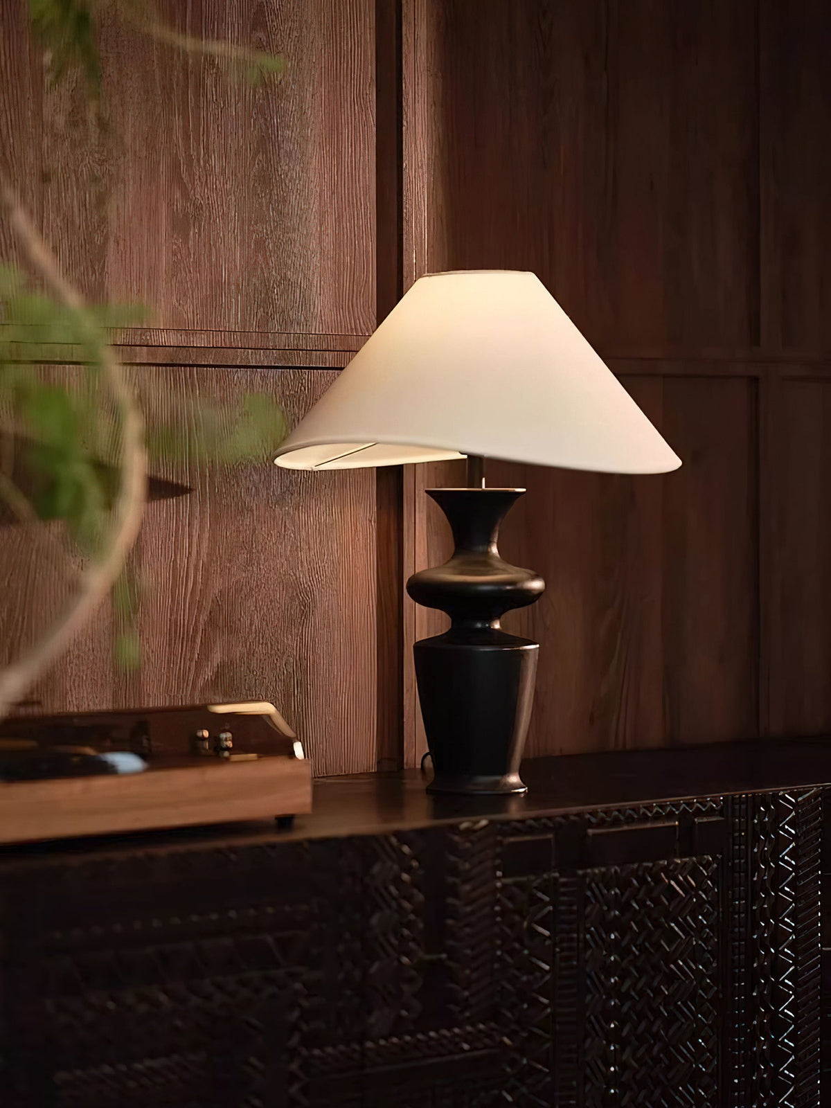 Vino Sculpted Wood Table Lamp with White Fabric Shade