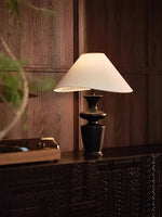 Vino Sculpted Wood Table Lamp with White Fabric Shade