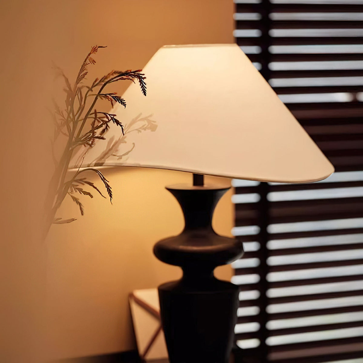 Vino Sculpted Wood Table Lamp with White Fabric Shade