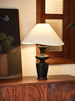 Vino Sculpted Wood Table Lamp with White Fabric Shade