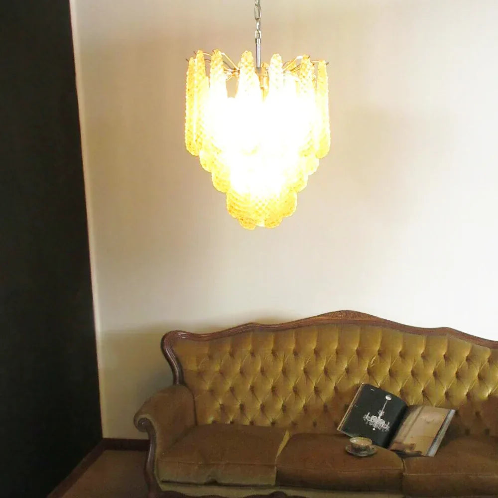 Vintage Murano Amber Glass Petals Chandelier