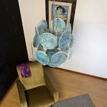 Vintage Murano Blue Glass Disks Chandelier
