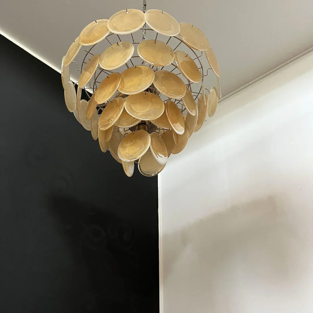 Elegant Gold Murano Iridescent Disc Chandelier