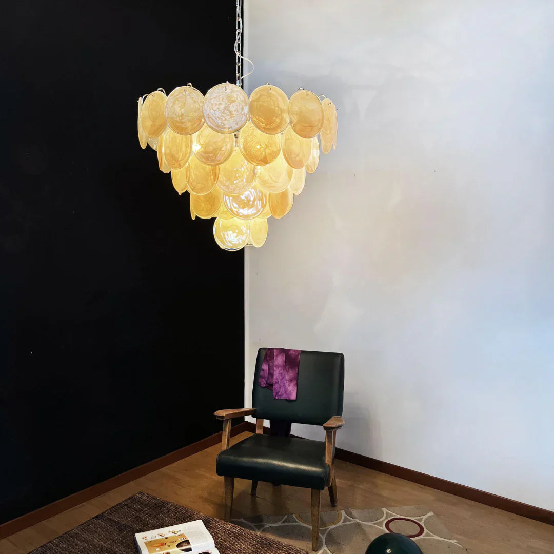 Elegant Gold Murano Iridescent Disc Chandelier