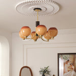 Caramel Globe Chandelier – Six-Light Brass & Glass Pendant for Dining and Living Spaces