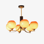 Caramel Globe Chandelier – Six-Light Brass & Glass Pendant for Dining and Living Spaces
