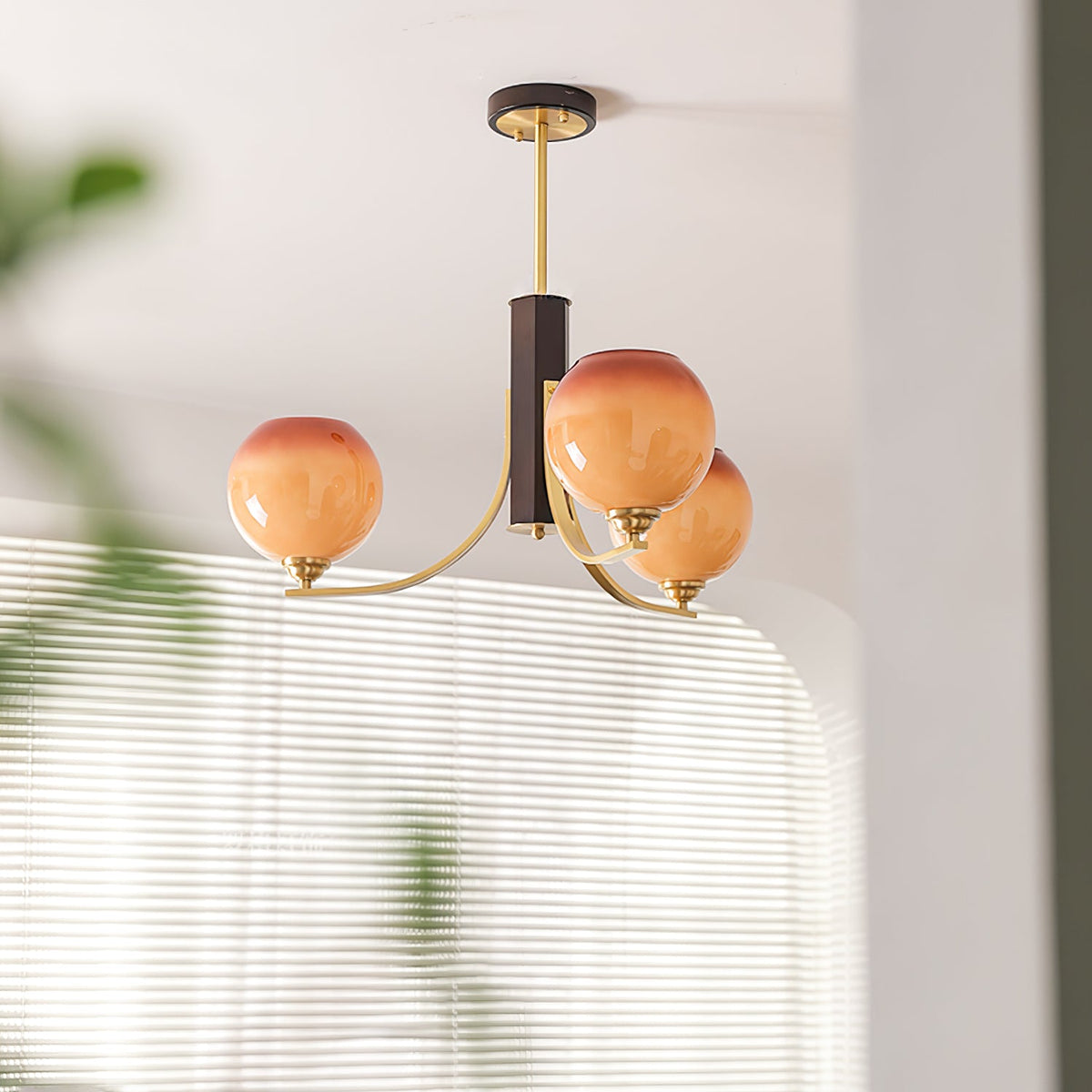 Caramel Globe Chandelier – Six-Light Brass & Glass Pendant for Dining and Living Spaces