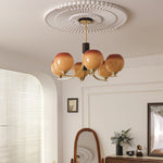 Caramel Globe Chandelier – Six-Light Brass & Glass Pendant for Dining and Living Spaces