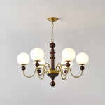 Curved Sphere Chandelier in Gold and Walnut with Frosted Glass