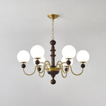 Curved Sphere Chandelier in Gold and Walnut with Frosted Glass