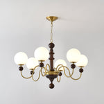 Curved Sphere Chandelier in Gold and Walnut with Frosted Glass