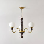 Curved Sphere Chandelier in Gold and Walnut with Frosted Glass