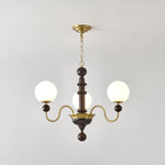 Curved Sphere Chandelier in Gold and Walnut with Frosted Glass