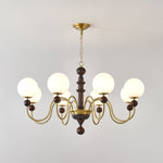 Curved Sphere Chandelier in Gold and Walnut with Frosted Glass