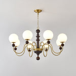 Curved Sphere Chandelier in Gold and Walnut with Frosted Glass