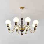 Curved Sphere Chandelier in Gold and Walnut with Frosted Glass