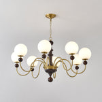 Curved Sphere Chandelier in Gold and Walnut with Frosted Glass
