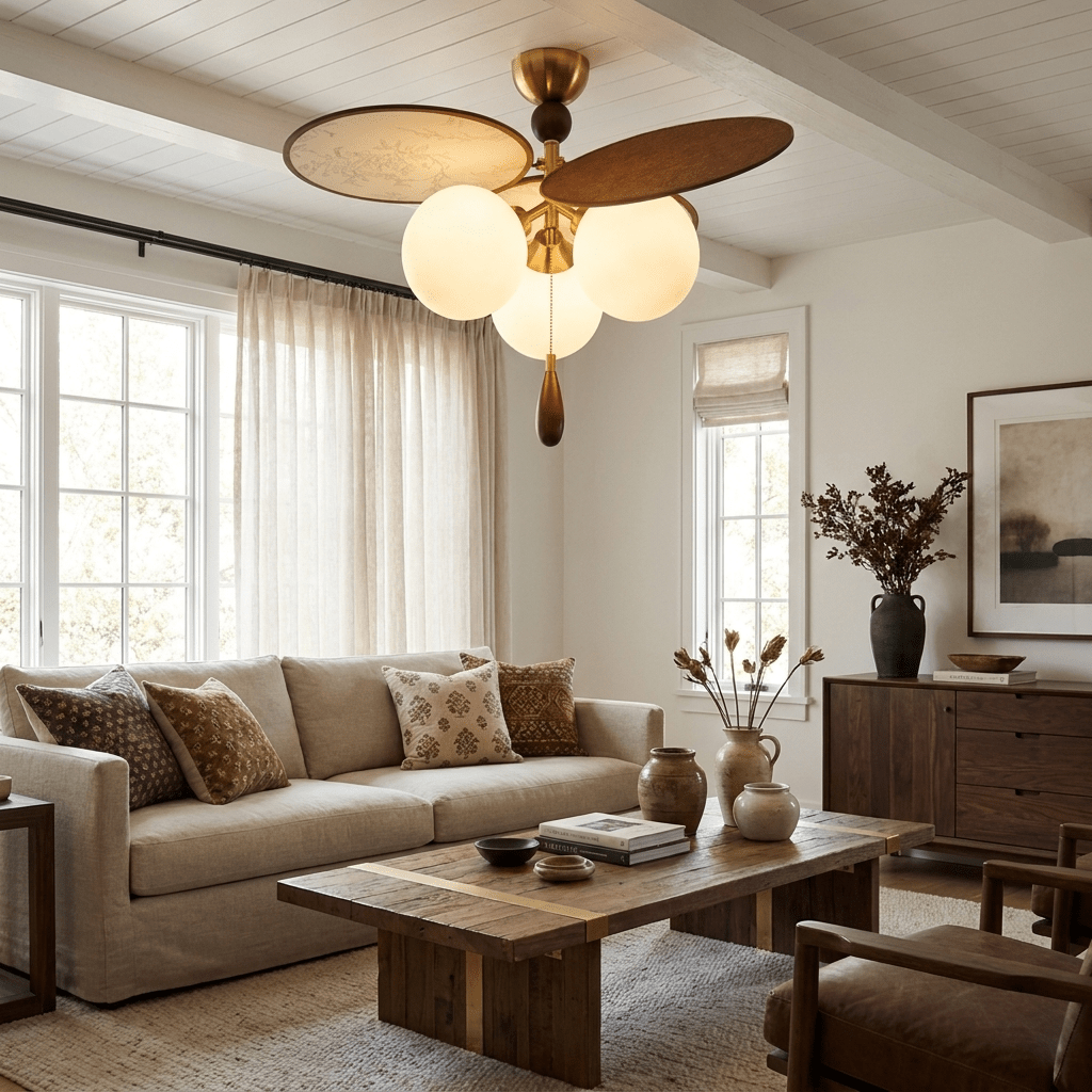Artisan Floral Disc Ceiling Light with Opal Glass Globes