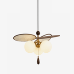Artisan Floral Disc Chandelier with Frosted Glass Globes and Walnut Accents