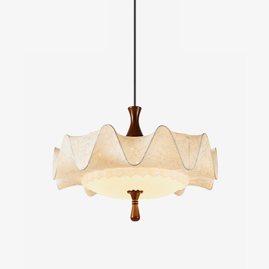 Scalloped Floral Pendant Light with Walnut Accents