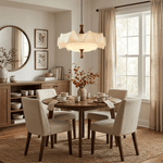 Scalloped Floral Pendant Light with Walnut Accents