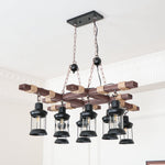 Vintage Wood Glass Chandeliers