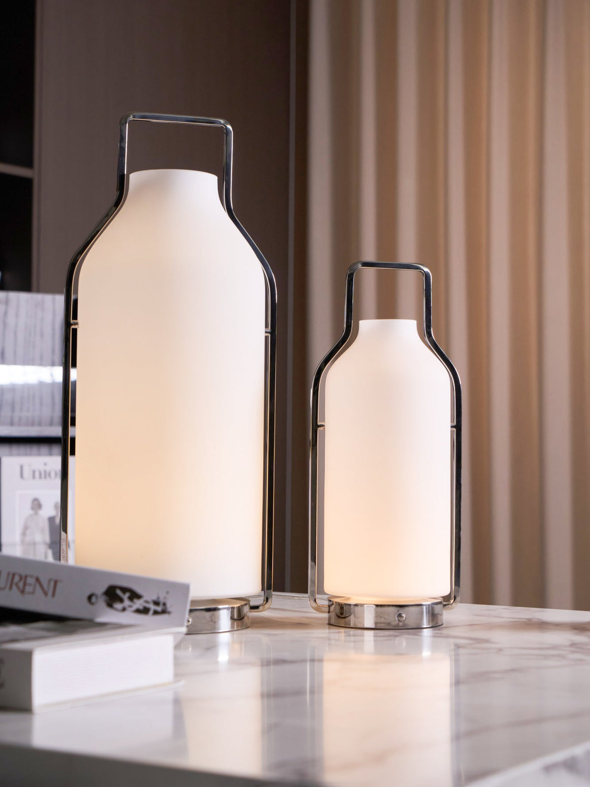 Vintara Lantern Table Lamp – Modern Metal & Glass LED Table Light