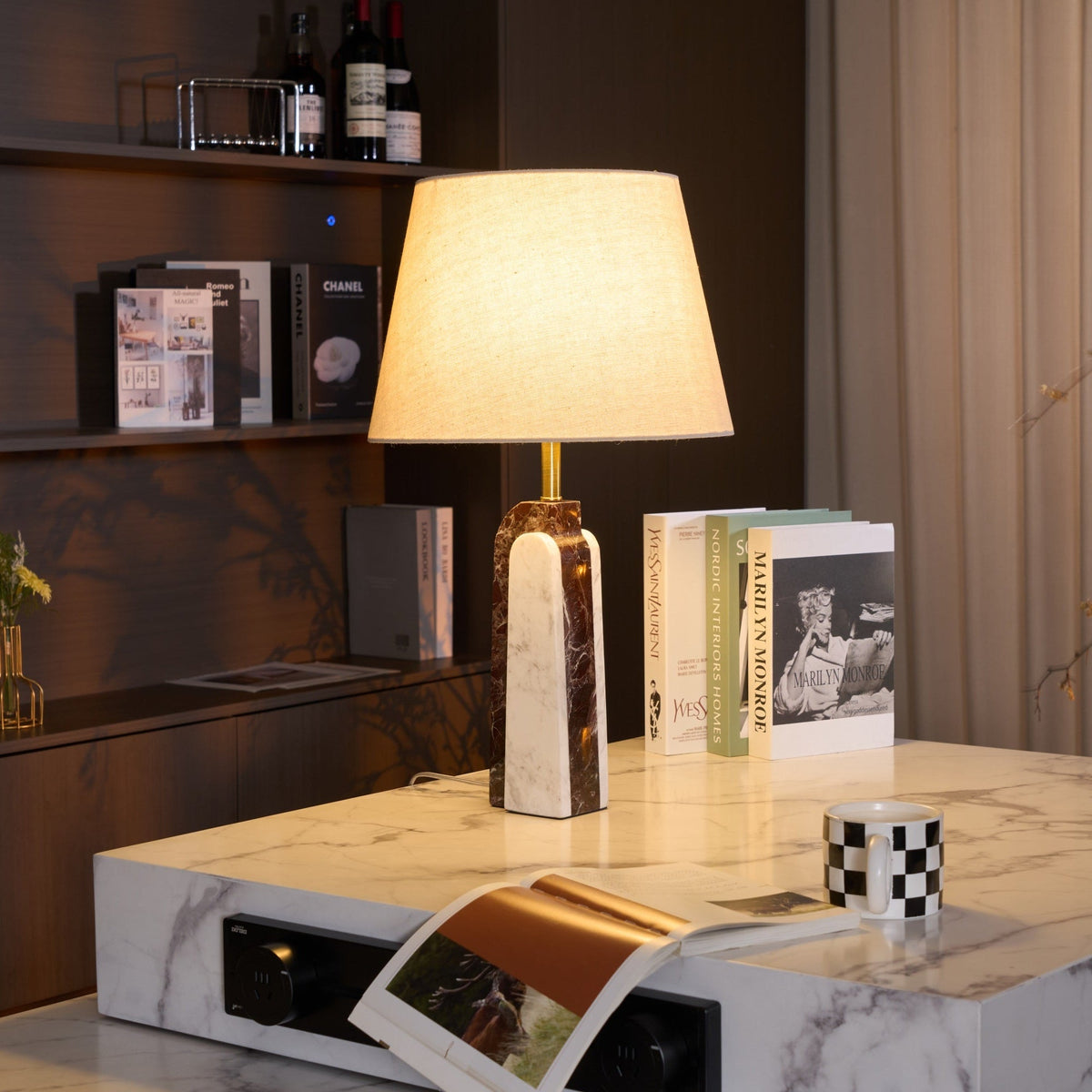 Virello Marble Table Lamp – Sculptural Modern Lighting with Brass Accents
