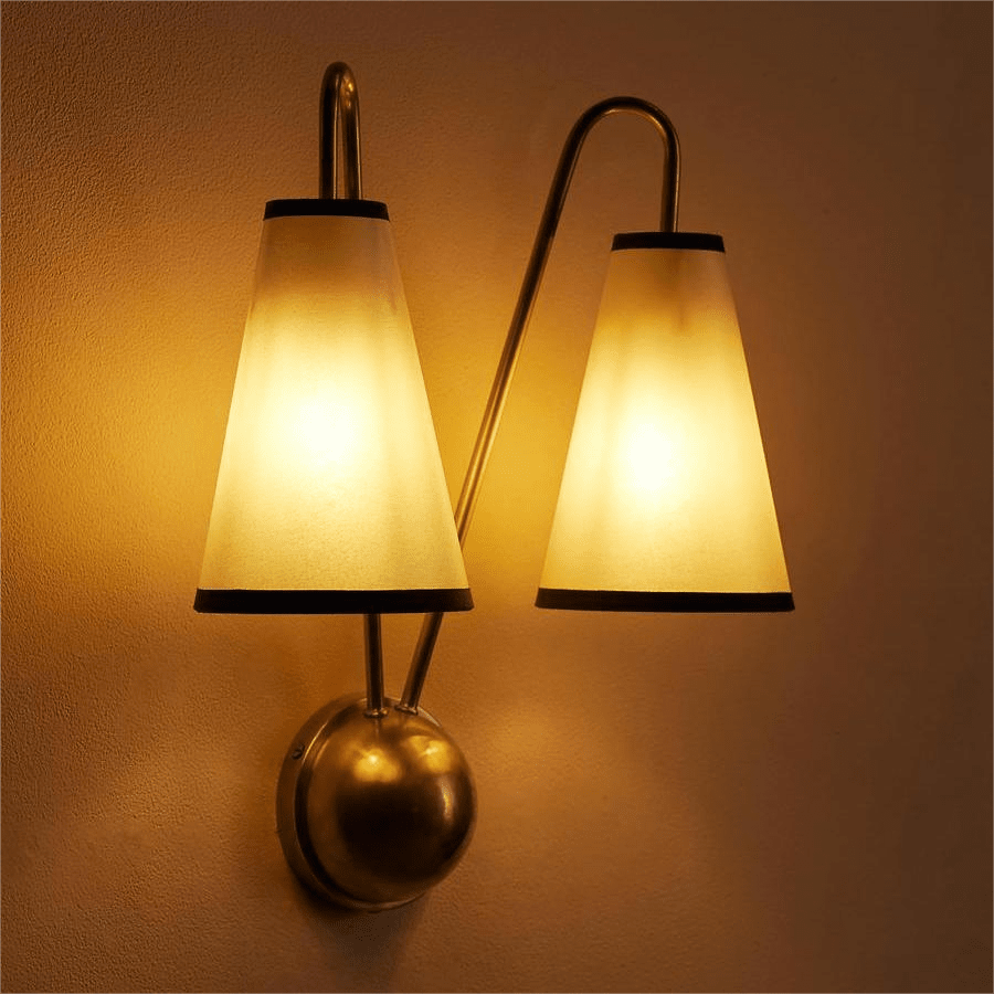 Vireo Twin Wall Light – Modern Brass & Fabric Sconce for Bedroom, Living Room, Hallway
