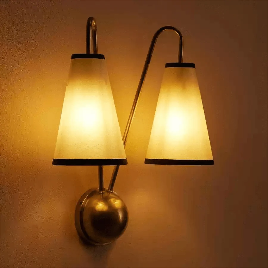Vireo Twin Wall Light – Modern Brass & Fabric Sconce for Bedroom, Living Room, Hallway