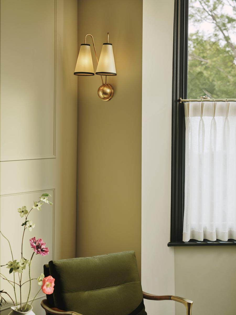 Vireo Twin Wall Light – Modern Brass & Fabric Sconce for Bedroom, Living Room, Hallway
