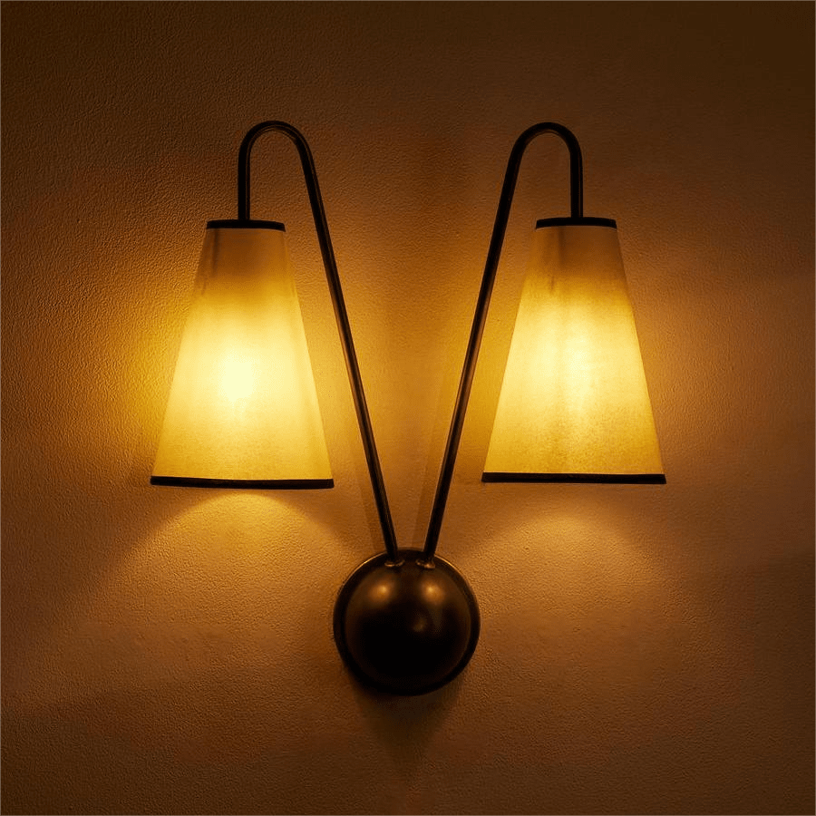 Vireo Twin Wall Light – Modern Brass & Fabric Sconce for Bedroom, Living Room, Hallway