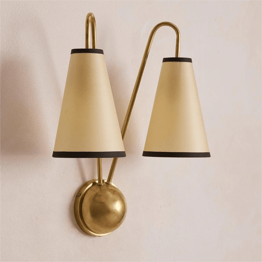 Vireo Twin Wall Light – Modern Brass & Fabric Sconce for Bedroom, Living Room, Hallway